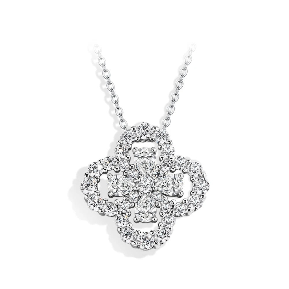 Clover Moissanite Diamond White Gold Necklaces