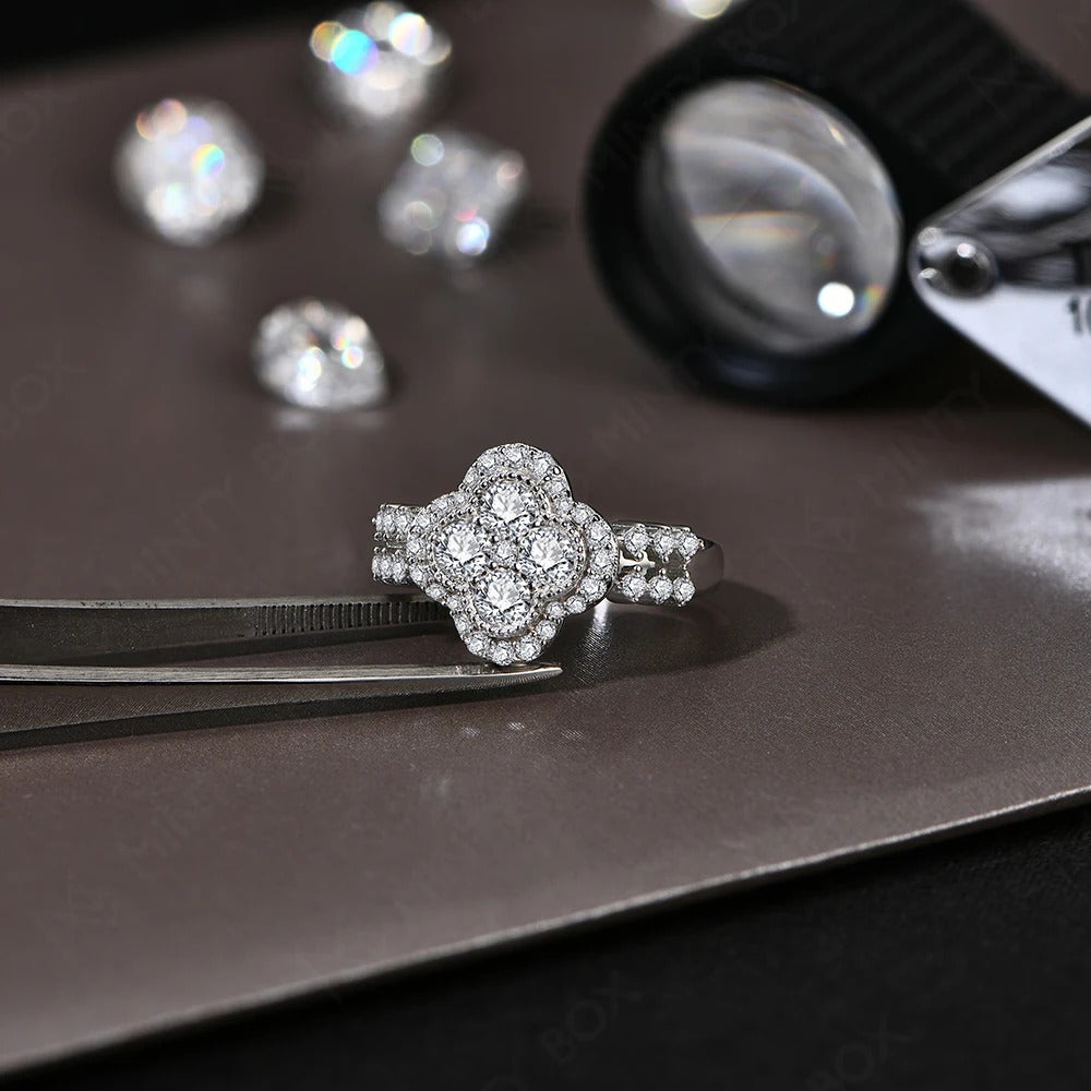 Four-Leaf Moissanite Diamond Ring For Women