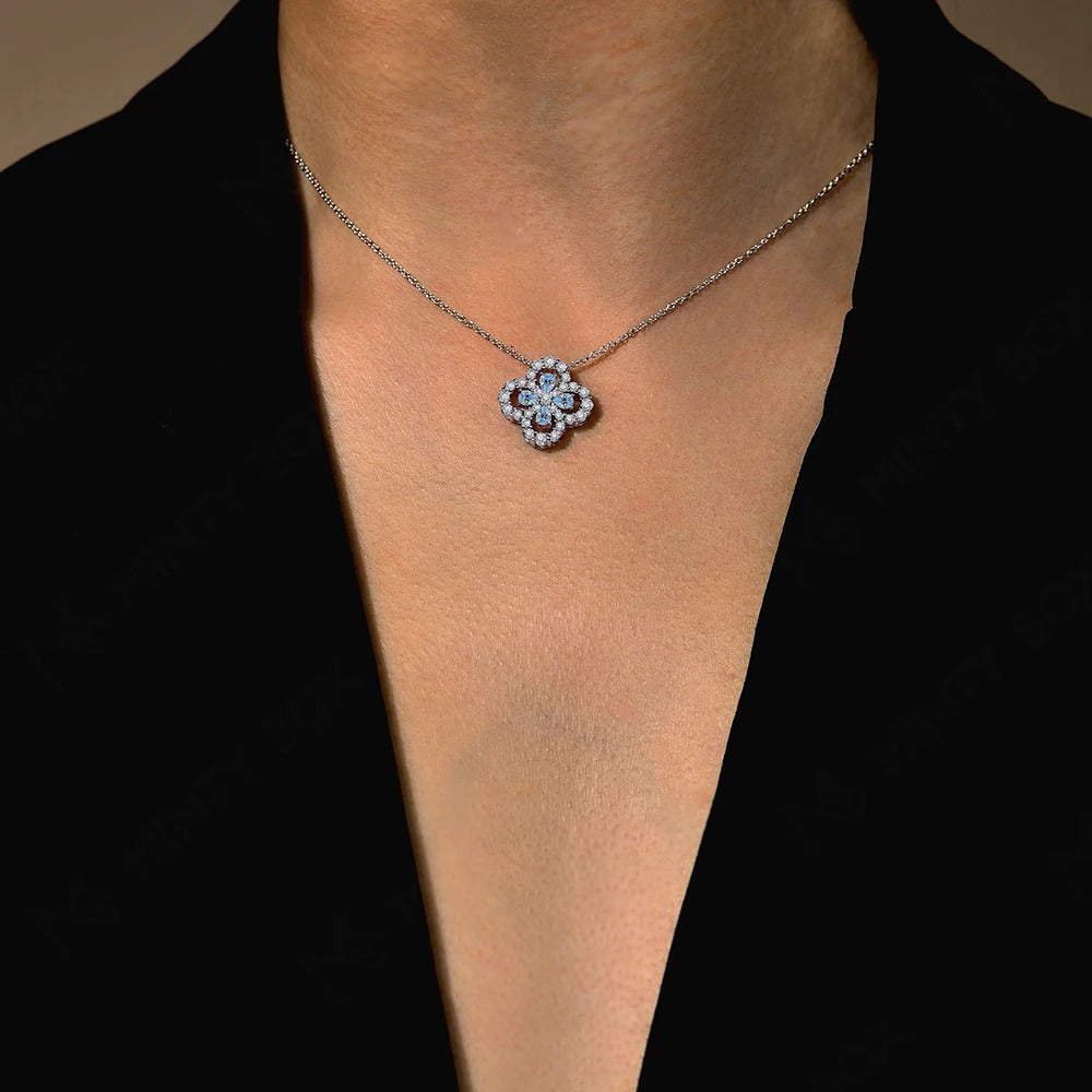 Clover Moissanite Diamond White Gold Necklaces