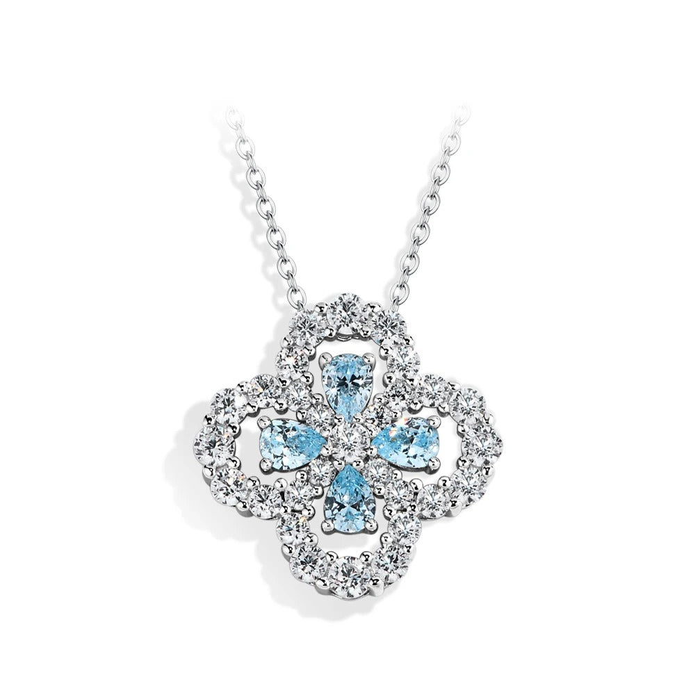 Clover Moissanite Diamond White Gold Necklaces