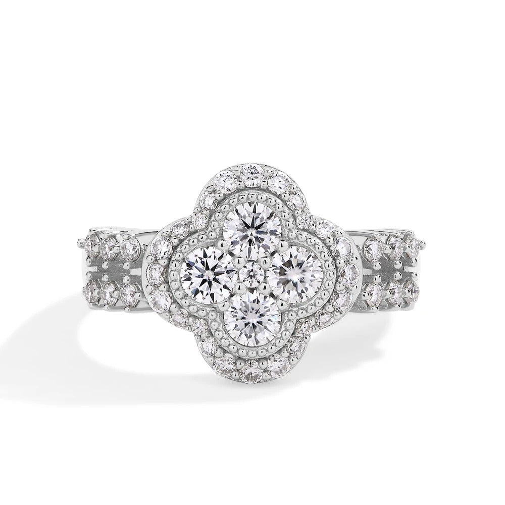 Four-Leaf Moissanite Diamond Ring For Women